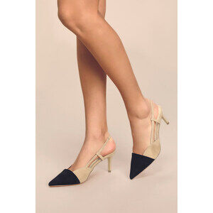 Lulus Steviee Black And Beige Pointed-toe Slingback Pumps - Size 10